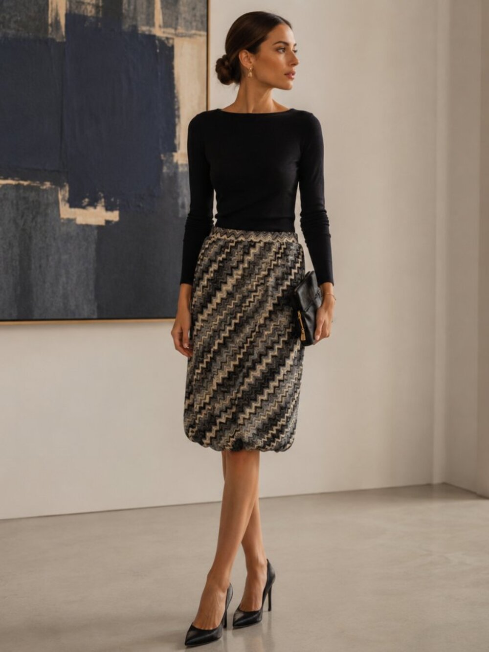 Missoni Charme Classic Chevron Zigzag Knit Midi Skirt Nwt